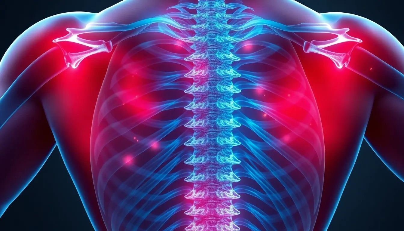 Find lindring for smerter under ribbenene i venstre side og bag på ryggen - Illustration