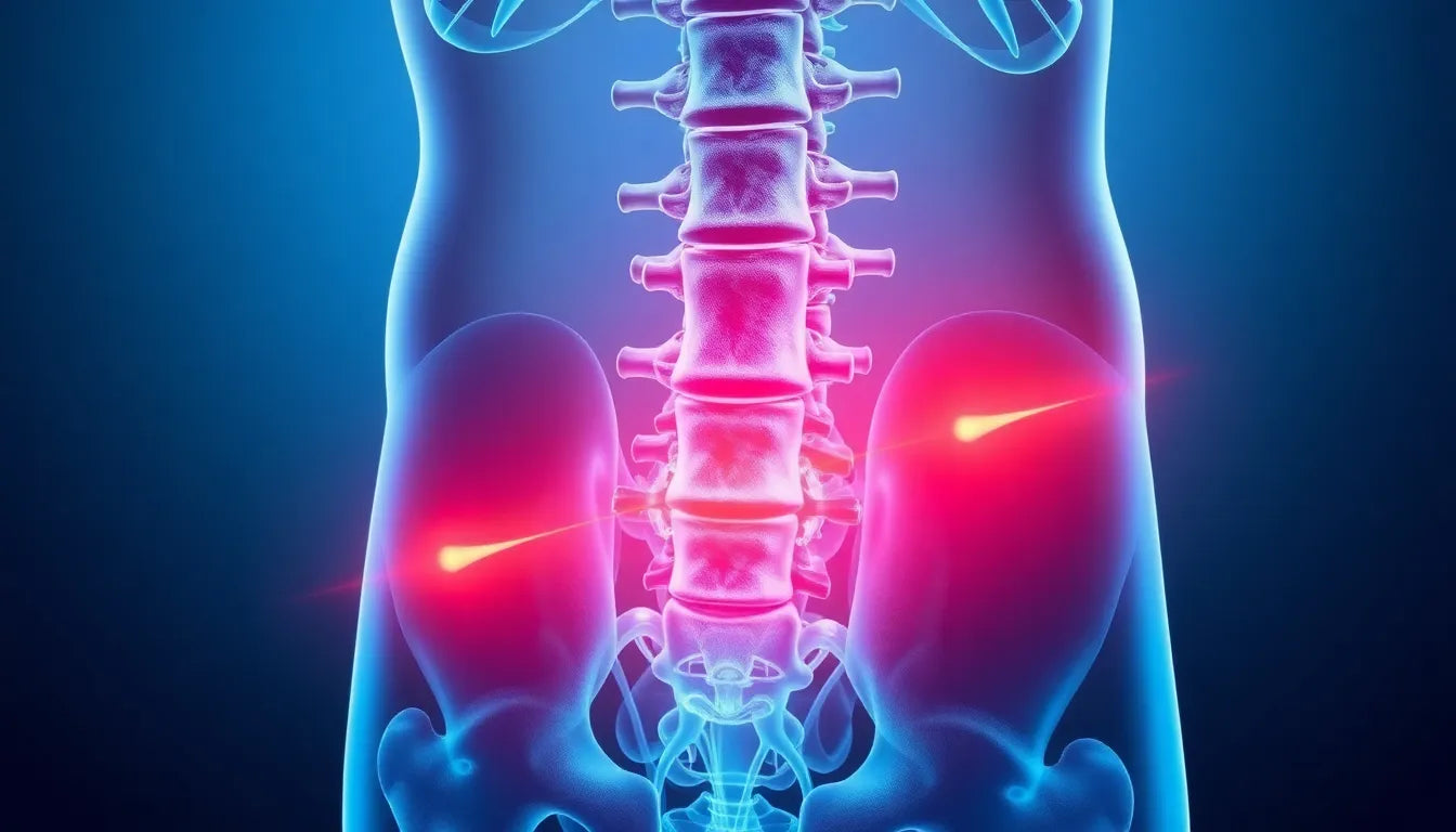 When back pain leads to unexpected abdominal discomfort - Illustration